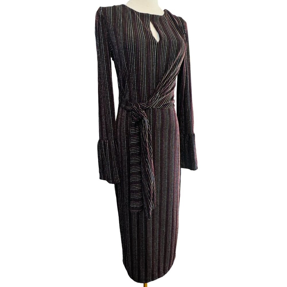 French Connection S Paula Keyhole Metallic Stripe Dress Multi Stripe NWT